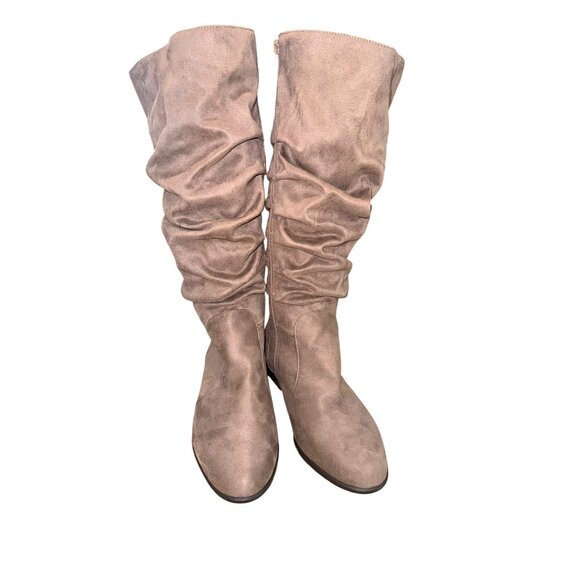 Comfortview Wide Calf Shelly Tall Faux Suede Slouch Boots 8.5 Brown Y2K 90s Boho - Picture 3 of 12